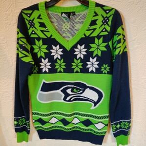 NFL Team Apparel Seattle Seahawks Football Ladies V-neck Pullover Sweater